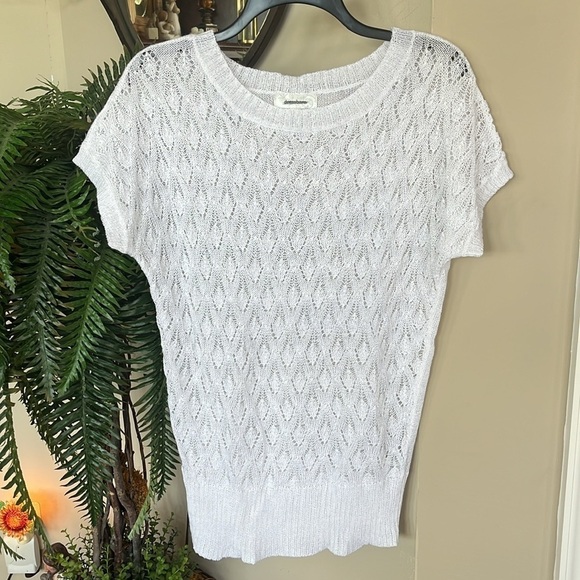 NWOT Dress Barn Woven Knit White Short Sleeve Sweater See Through Blouse - Picture 1 of 12